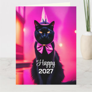 ジャズィーブラックキャット 2027 年のご挨拶折りたたみグリーティングカード カード
