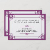ジャズエイジの紫のアートデコ結婚式の披露宴 エンクロージャーカード (正面/裏面)