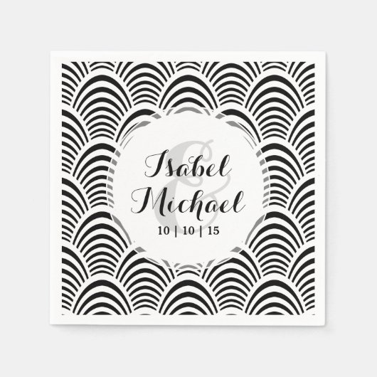 ジャズエイジアールデコエレガンスブラック&ホワイト スタンダードカクテルナプキン (正面)