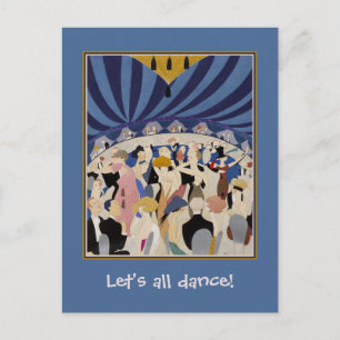 ジャズエイジアールデコ踊りカップルのダンスホールアート ポストカード
