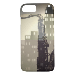 ジャズエイジインスパイアサックスとアートデコ建物 iPhone 8/7ケース