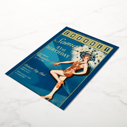 ジャズエイジフラッパーカバレーパリグラムバースデーパーティー 箔招待状 (回転した状態)