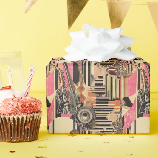 ジャズエイジミュージシャン1920年代ダダイストスタイル ラッピングペーパー (誕生日パーティー)