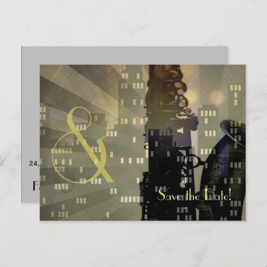 ジャズエイジングサクソフォンシティスカイライン結婚ズセット 案内ポストカード (正面/裏面)