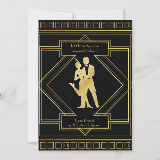 ジャズエイジ・ギャングスターフラッパーアートデコ 招待状 (裏面)