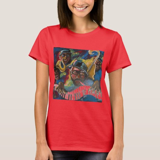 ジャズカルテットミュージシャンフォークアート Tシャツ (正面)