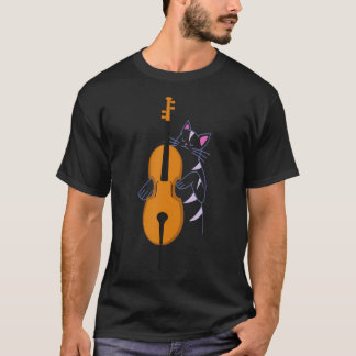 ジャズキャットがアップライトベースを演奏 Tシャツ
