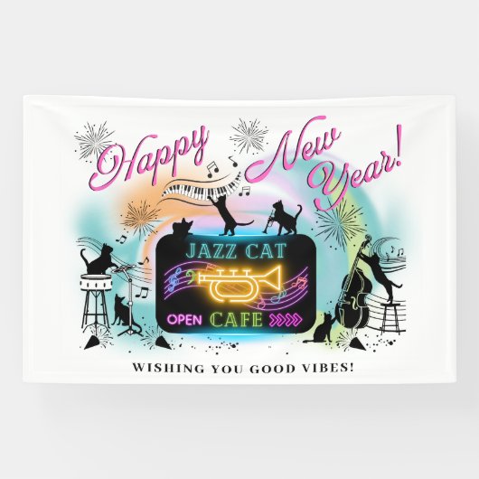 ジャズキャットカフェ新年のバナー 横断幕 (横)