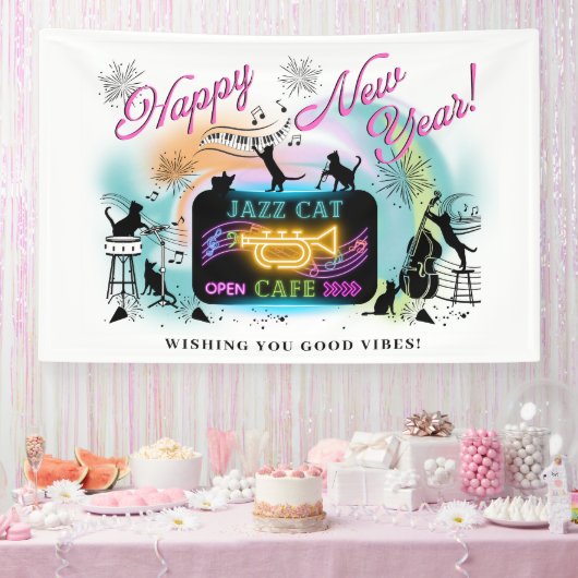 ジャズキャットカフェ新年のバナー 横断幕 (パーティー)
