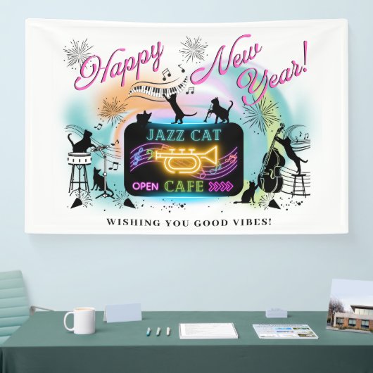 ジャズキャットカフェ新年のバナー 横断幕 (トレードショー)