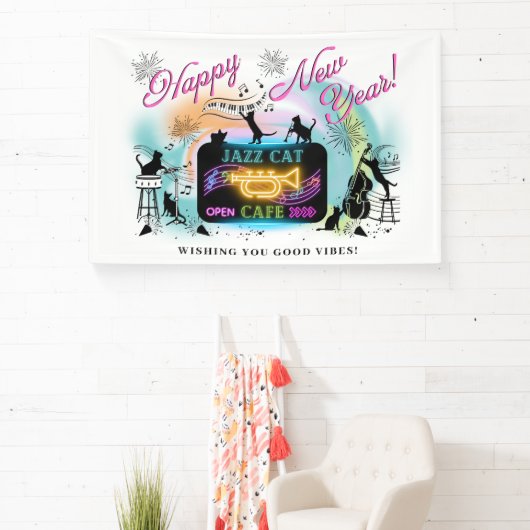 ジャズキャットカフェ新年のバナー 横断幕 (インサイチュ)