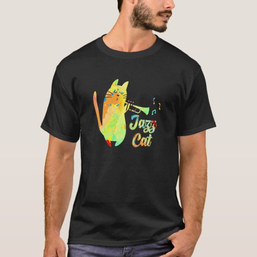 ジャズキャット遊ラッパ子猫ミュージシャン Tシャツ (正面)