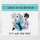 ジャズキャット |ピアノ |新年の応援 スパークリングワインラベル (シングルラベル)