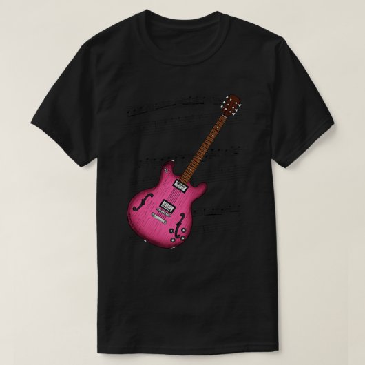 ジャズギターミュージックスコア女子ギタリストミュージシャン Tシャツ (デザイン正面)