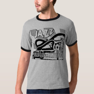 ジャズギター: 空の体のアーチの上w/Fの穴 Tシャツ