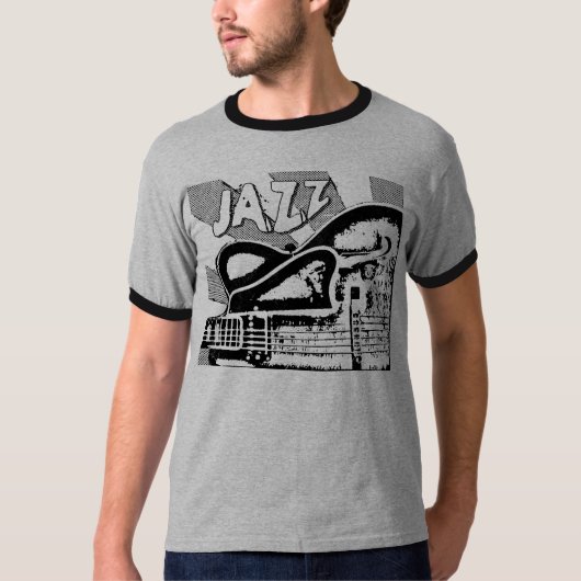 ジャズギター: 空の体のアーチの上w/Fの穴 Tシャツ (正面)