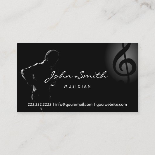 ジャズサキソフォン音楽エレガントクレフ、 音符記号ミュージカル 名刺 (正面)