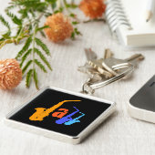 ジャズサクソフォーンのイラストレーションの正方形Keychain 2の色 キーホルダー (側面)
