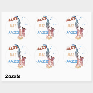 ジャズサックスモダンアート ラウンドシール