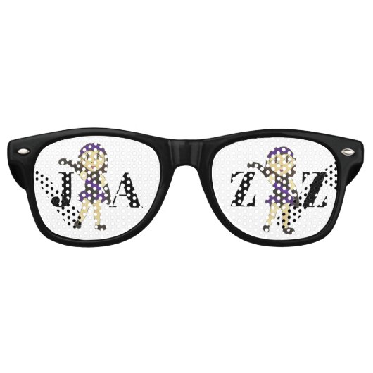 ジャズダンスリサイタルダンサーパープルブラックコスチューム レトロサングラス (正面)