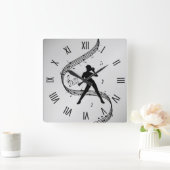 ジャズダンスローマ数字シルバー スクエア壁時計 (ホーム)