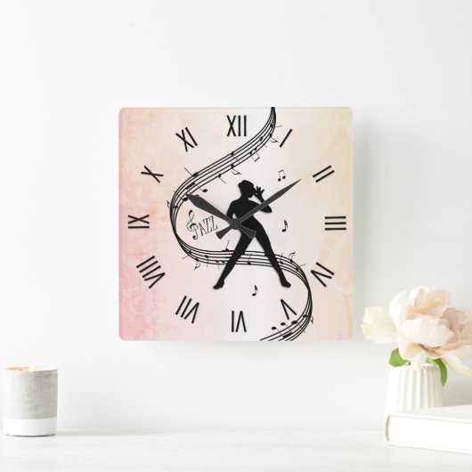 ジャズダンスローマ数字 スクエア壁時計 (ホーム)