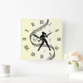 ジャズダンスローマ数字（黄） スクエア壁時計 (ホーム)