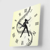 ジャズダンスローマ数字（黄） スクエア壁時計 (傾斜)