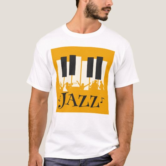 ジャズテーマピアノ鍵音楽Tシャツ Tシャツ (正面)