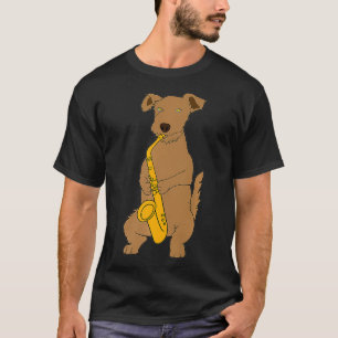 ジャズドッグサクソフォンパおもしろいピーミュージシャン Tシャツ