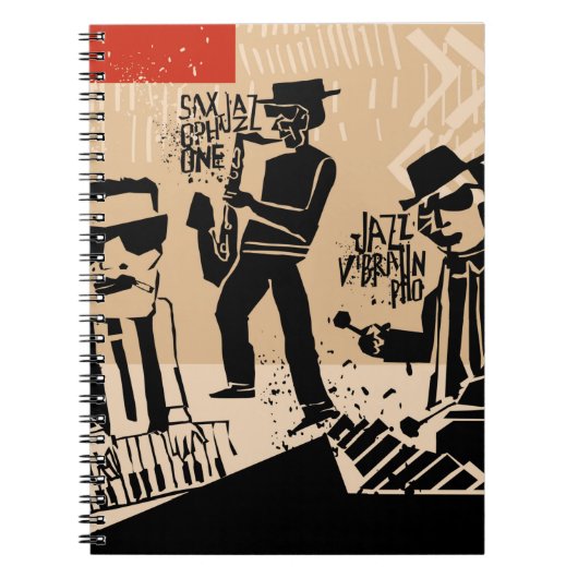 ジャズバクールンドポスターとトランペットの遊ヴィンテージ ノートブック (正面)
