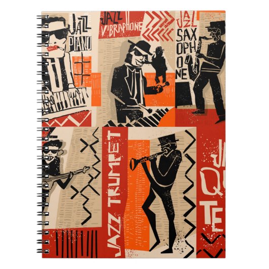 ジャズバクールンドポスターとトランペットの遊ヴィンテージ ノートブック (正面)