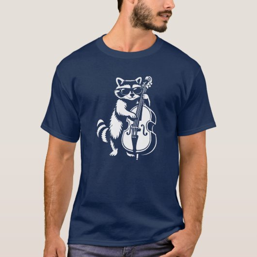 ジャズバンドでダブルベースを演奏するアライグマ Tシャツ (正面)