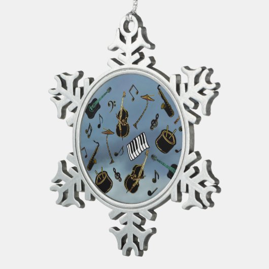 ジャズバンドの休日のオーナメント スノーフレークピューターオーナメント (右)