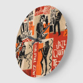 ジャズバンドクールヴィンテージポスター ラージ壁時計 (傾斜)