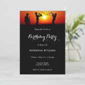 ジャズバンドシルエットオレンジサンセット誕生日 招待状 (スタンド正面)