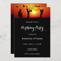 ジャズバンドシルエットオレンジサンセット誕生日