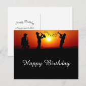 ジャズバンド シルエット オレンジ色の夕焼け 誕生日 ポストカード (正面/裏面)