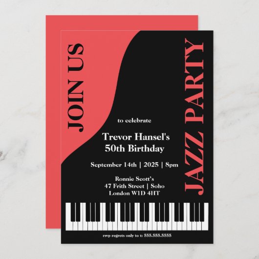 ジャズパーティーの誕生日 招待状 (正面/裏面)