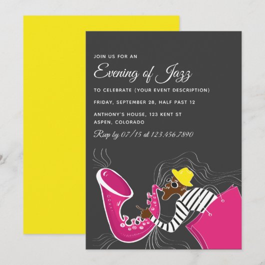 ジャズブルーステーマパーティーの招待状 招待状 (正面/裏面)