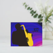 ジャズプレーヤーのシルエット、ブルー&パープル ポストカード (スタンド正面)