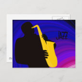ジャズプレーヤーのシルエット、ブルー&パープル ポストカード (正面/裏面)