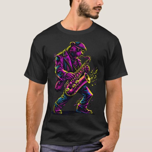 ジャズベアサックス奏者 Tシャツ (正面)