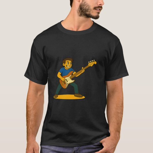ジャズベースを演奏する男性 Tシャツ (正面)