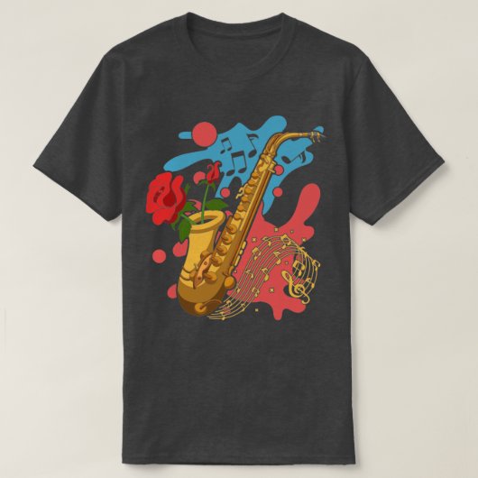 ジャズミュージシャンサクソポニスト音楽サクソフォン Tシャツ (デザイン正面)