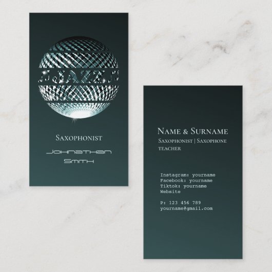 ジャズミュージシャンブラックビジネスカード 名刺 (正面/裏面)