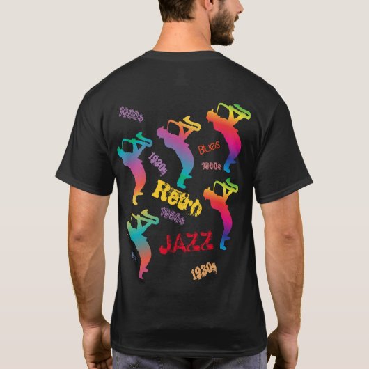 ジャズミュージシャンレトロミュージックブポップ・アートのルーズ絵を描ART Tシャツ (裏面)