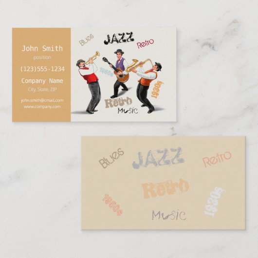 ジャズミュージシャンレトロミュージックブルースパーティーヴィンテージ 名刺 (正面/裏面)