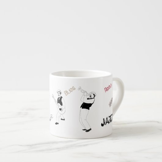 ジャズミュージシャンレトロミュージックブルースヴィンテージアート エスプレッソカップ (正面右)