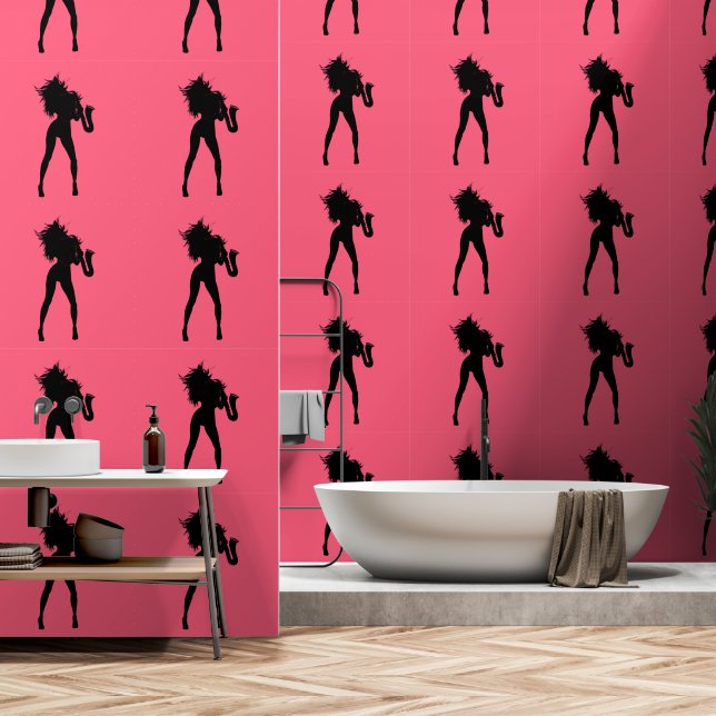 ジャズミュージックサクソフォープレーヤーウーマンカスタムカラーレッド 壁紙 (浴室)